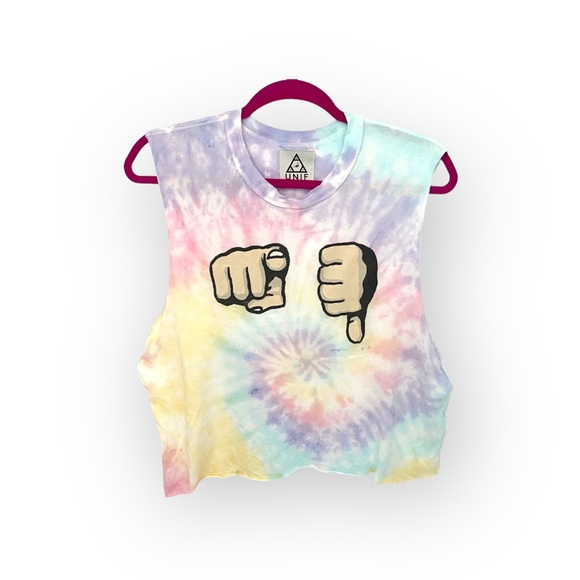 HTF: new UNIF ☮︎︎ Emoji You Suck Muscle Tee T Shirt ☮︎︎ Pastel Tie Dye ☮︎︎ Small - Picture 4 of 14